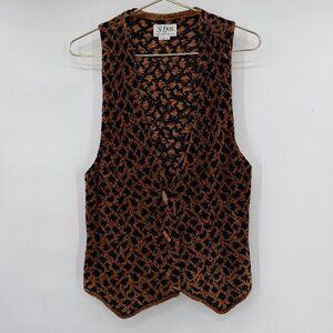 St Louis Handloomed USA Leopard Print Knit Vest Boho Toggle Button Women’s M